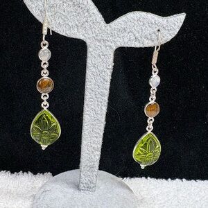 Sweet created peridot with genuine tiger eye/moonstone dangle Earrings